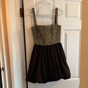 Amanda Uprichard Black Bubble Skirt Dress with Gold Sequin Bodice